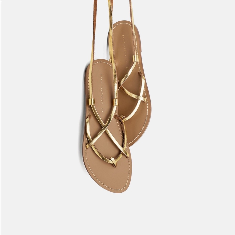 Zara leather ancient tie up greek sandals strappy